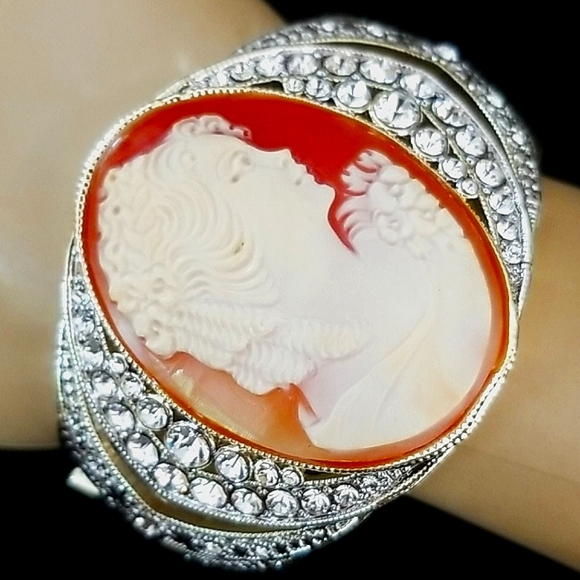 Amedeo NYC Cameo Rhinestone Gold Tone Cuff Bracelet - Picture 4 of 16